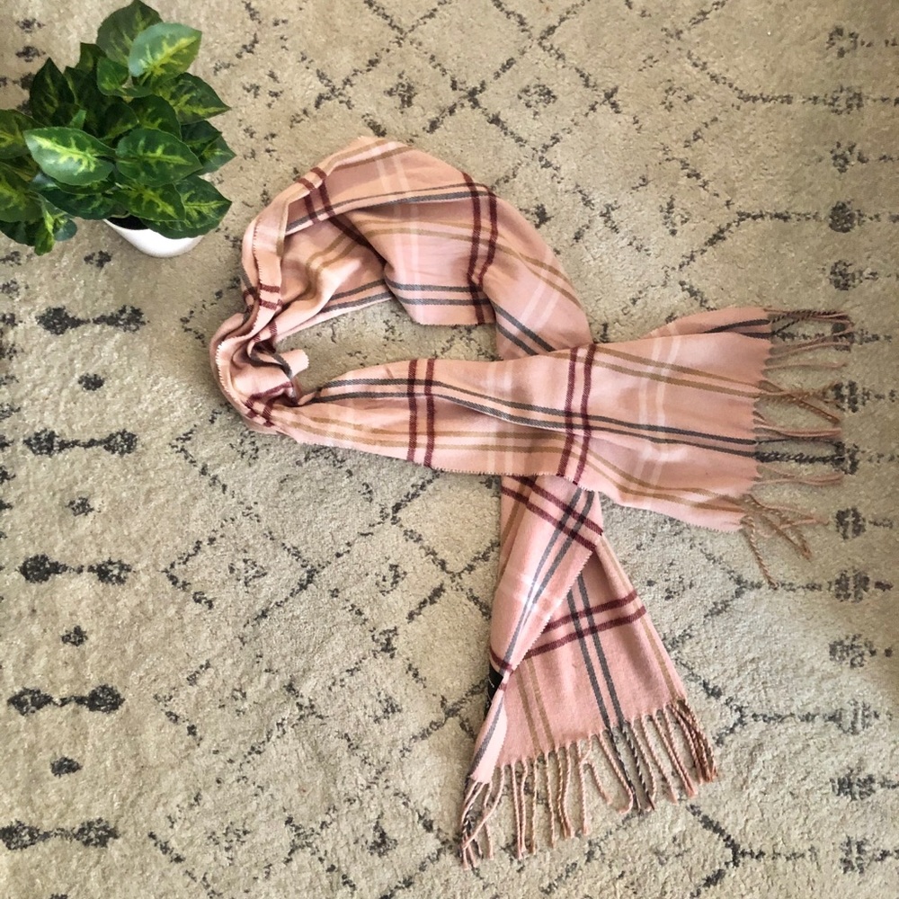 Pink Plaid Scarf with Tassles